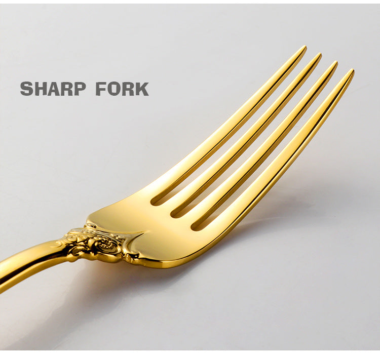 "Vintage Gold Cutlery Set – 24-Piece Stainless Steel Flatware for Elegant Dining"