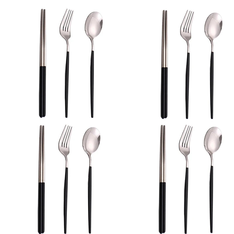 12–16-Piece Black & Gold Stainless Steel Cutlery Set