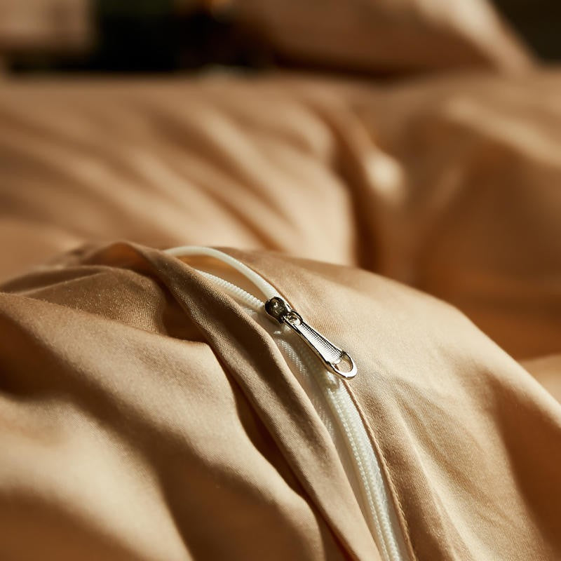 Light Golden Beige Eucalyptus Lyocell Silk Bedding Set – Soft, Cooling Duvet Cover, Sheet & Pillowcases | Full, Double, Queen, King