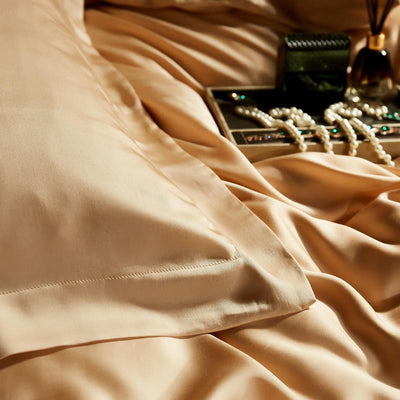 Light Golden Beige Eucalyptus Lyocell Silk Bedding Set – Soft, Cooling Duvet Cover, Sheet & Pillowcases | Full, Double, Queen, King