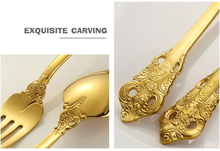 "Vintage Gold Cutlery Set – 24-Piece Stainless Steel Flatware for Elegant Dining"