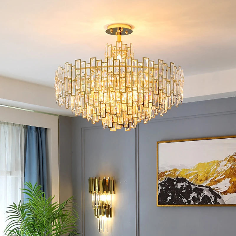 "Luxury Crystal Round Chandelier – Modern LED Ceiling Light for Dining & Living Rooms"
