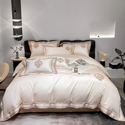 Luxury 1000TC Embroidered Egyptian Cotton Bedding Set – Champagne Gold | Flat or Fitted Sheet | Queen&King