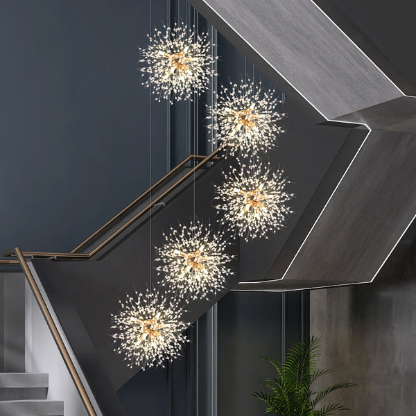 "Modern Firework Chandelier – LED Sputnik Pendant Light for Staircases, Lofts & Villas"