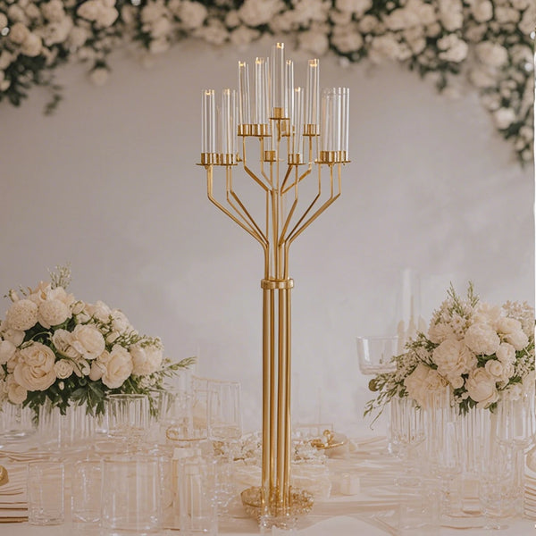 Acrylic Candelabra Centrepiece – Gold Finish