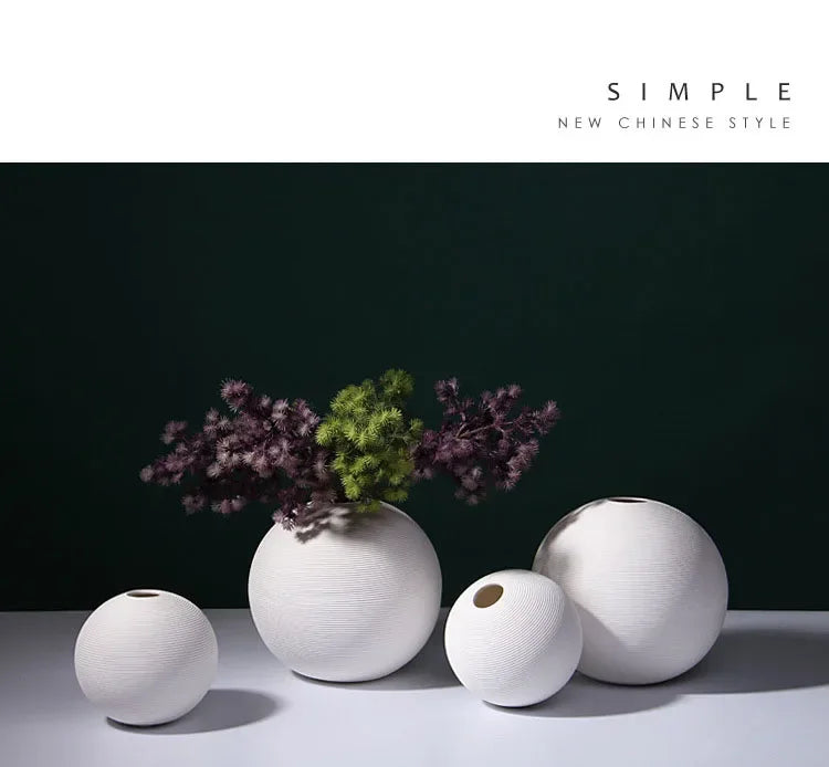 White Round Ceramic Vase – Minimalist Home Decor