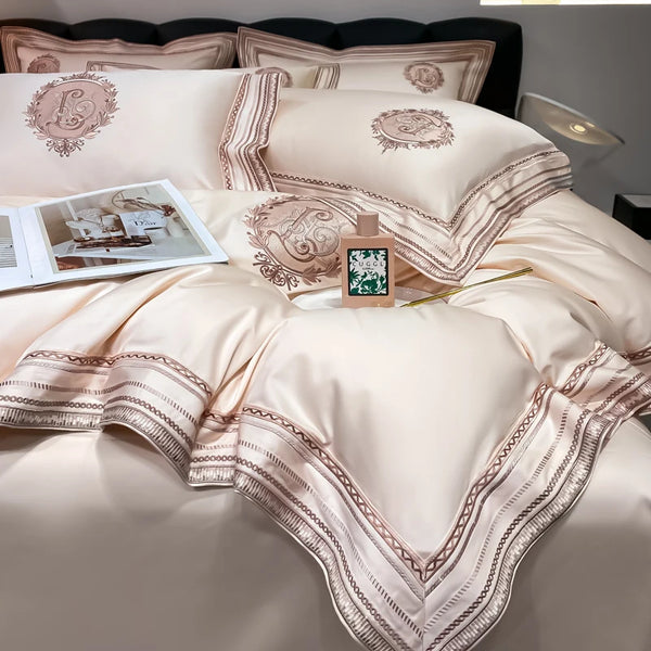 Luxury 1000TC Embroidered Egyptian Cotton Bedding Set – Champagne Gold | Flat or Fitted Sheet | Queen&King