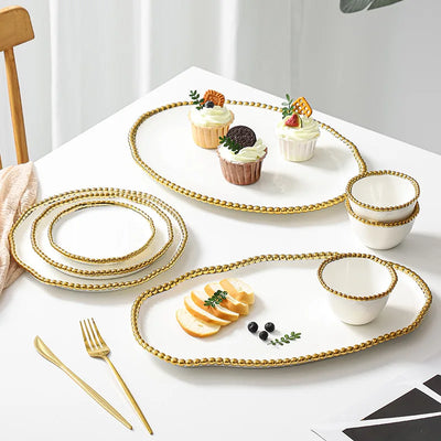 Porcelain plate with textured edge in European-inspired style