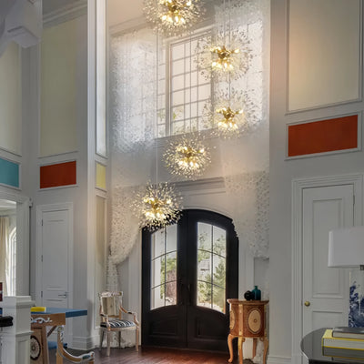 "Modern Firework Chandelier – LED Sputnik Pendant Light for Staircases, Lofts & Villas"
