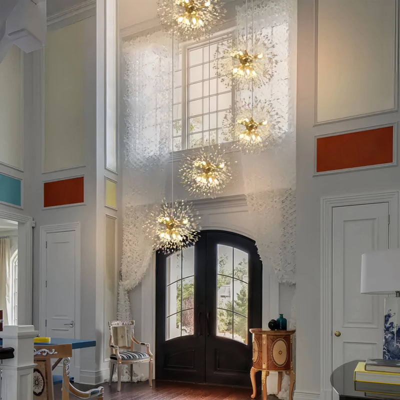 "Modern Firework Chandelier – LED Sputnik Pendant Light for Staircases, Lofts & Villas"