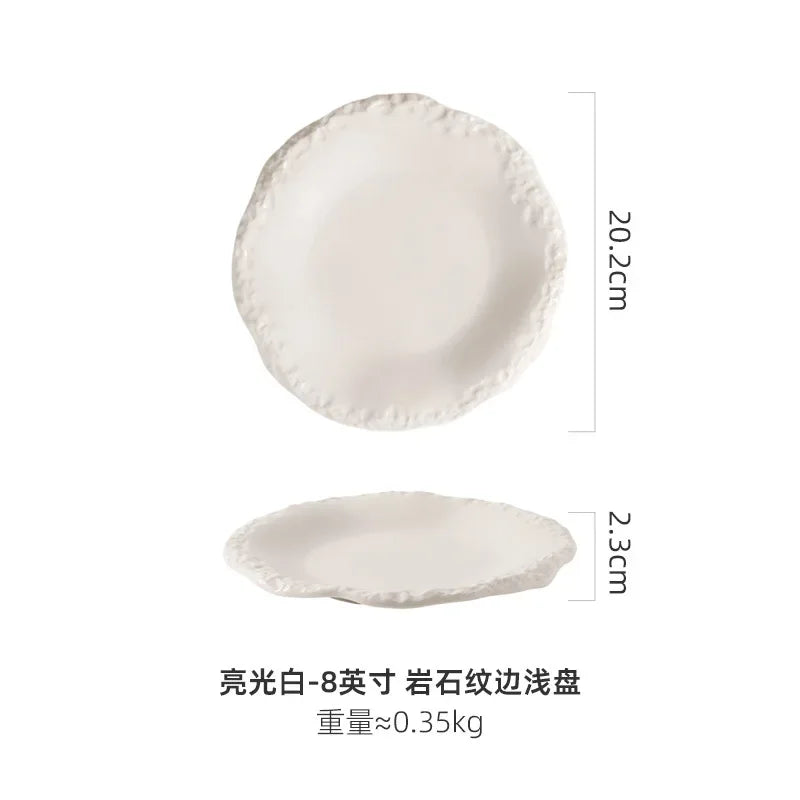 Rock-Edge Ceramic Flat Plate – Elegant Dining