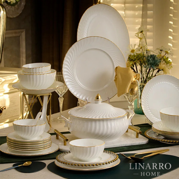 Hand-Drawn Gold Bone  Dinnerware Set