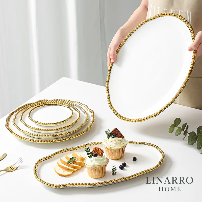 European-Style Bead-Dot Porcelain Dinner Plate – Elegant Dining