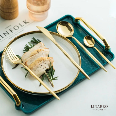 24-Piece Gold Stainless Steel Flatware Set – Elegant Gift Box
