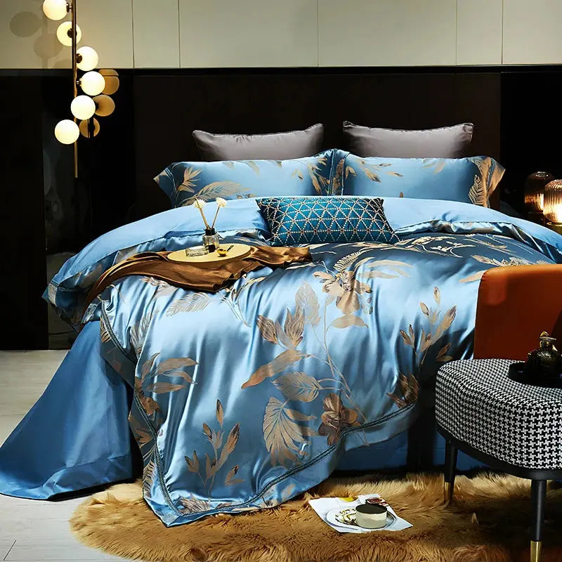 Gold Leaves Egyptian Cotton Duvet Cover Set: linarro