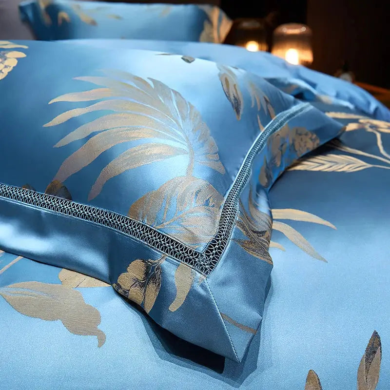 Gold Leaves Egyptian Cotton Duvet Cover Set: linarro