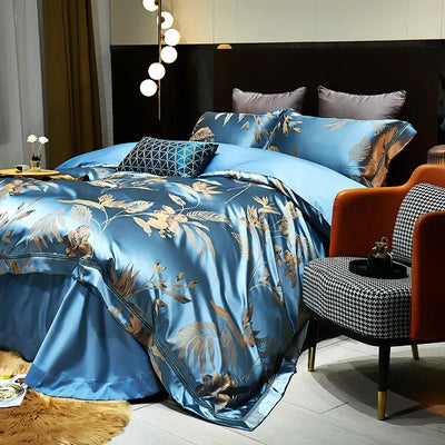 Gold Leaves Egyptian Cotton Duvet Cover Set: linarro